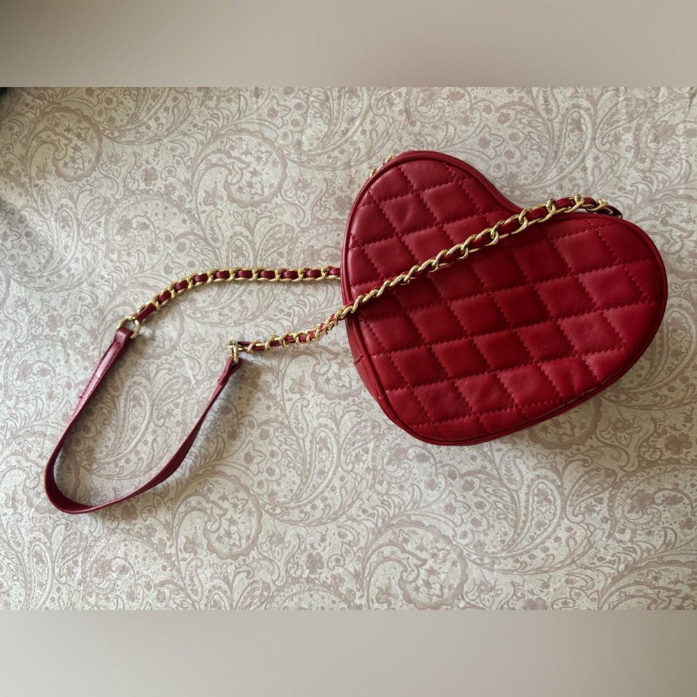Red Quilted Heart-Shaped Bag